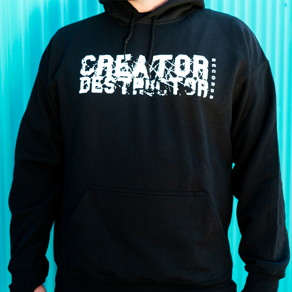 Creator-Destructor Records Pullover Hoodie (White on Black)