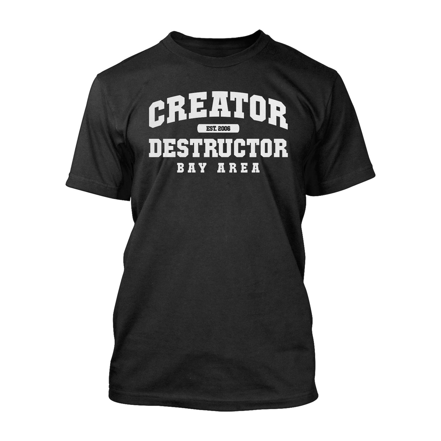Creator-Destructor Varsity T-Shirt (White on Black)